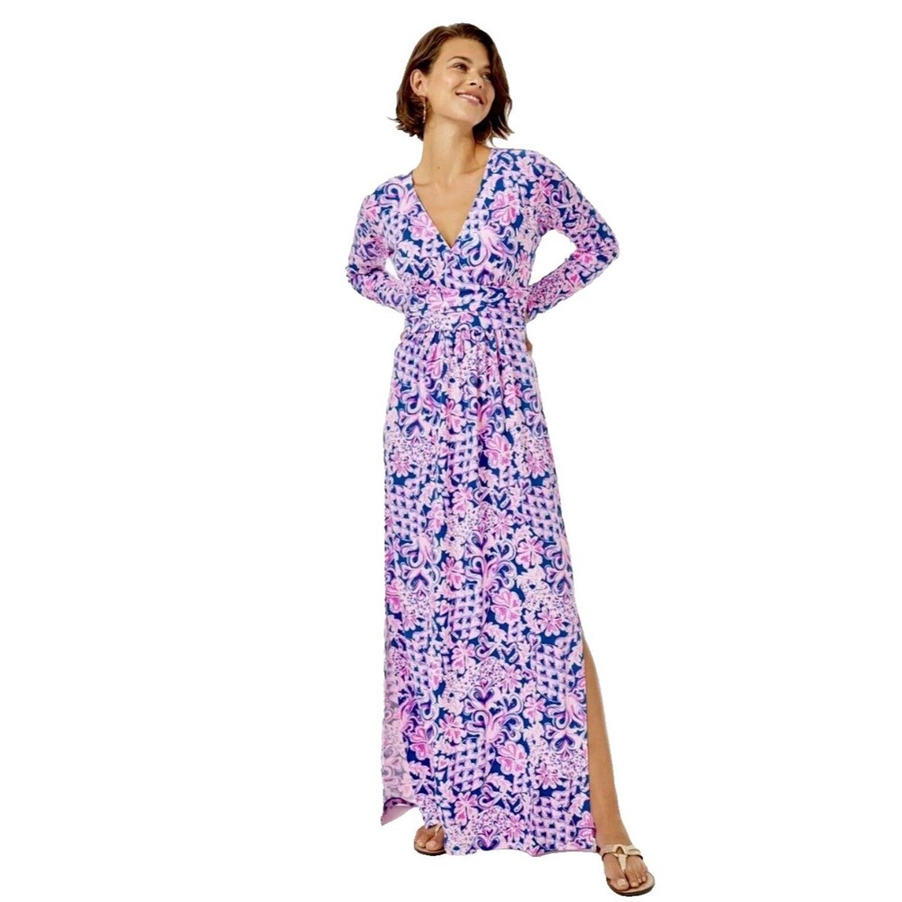 Lilly Pulitzer Womens XL Nichola Maxi Dress Indigo Love You Bunches NWT $218